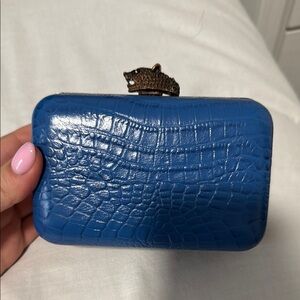 House of Harlow Blue Crocodile Embossed Clutch w